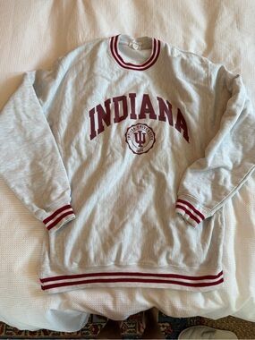 Indiana University Reverse Weave Crewneck Sweatshirt - Gray,  crimson Lettering